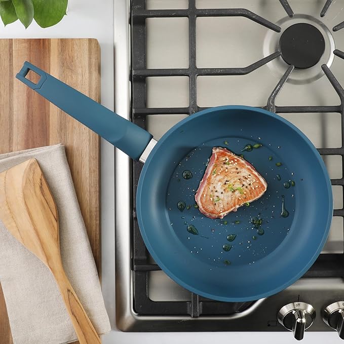 Gibson Home Helensburgh 7-Piece PFA-Free Ceramic Nonstick Carbon Steel Cookware Set – Blue Pots and Pans with Glass Lids, Saucepan, Dutch Oven, Fry Pan