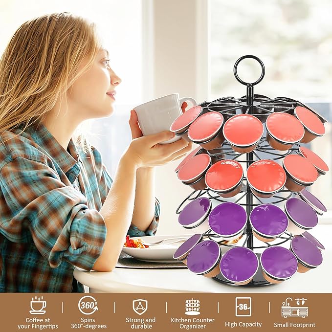 Coffee Pods Holder, 40 Coffee Pods Storage Organizer Compatible with K Cups Spins 360° Pod Stand
