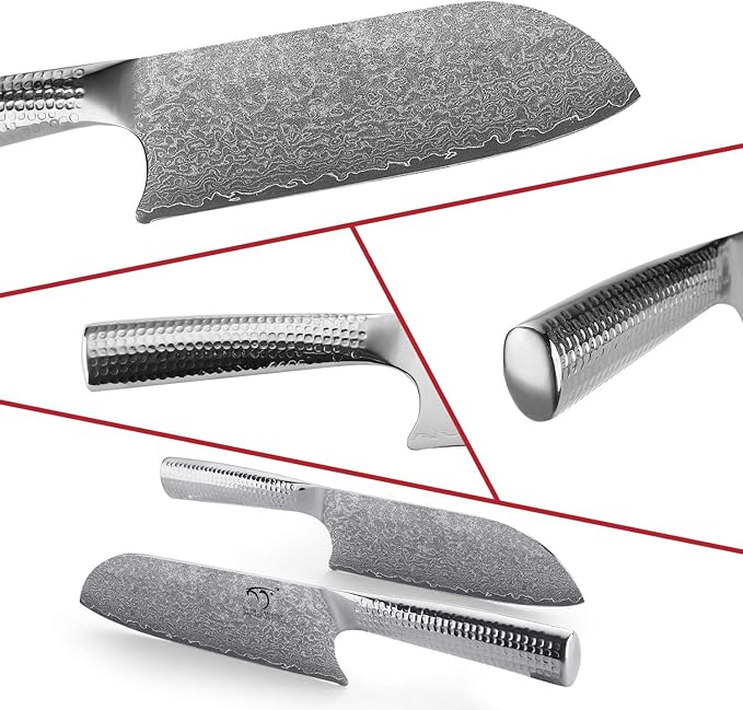 3 Pieces Damascus Kitchen Knife Set with 8” Chef Knife, 7” Santoku Knife, 3.5” Paring Knife, 67 Layer Handmade Damascus VG10 Steel Core, Hammered Ergonomic Handle (Gift Box)