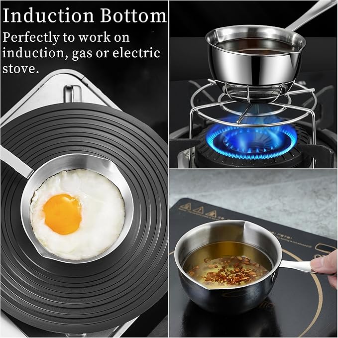 Stainless Steel Butter Warmer, Mini Butter Melting Pot with Dual Pour Spout Small Saucepan Milk Pan for Coffee Smaller Liquid Portions (150ML)