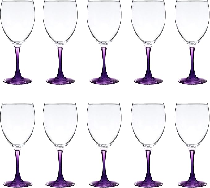 DISCOUNT PROMOS Nuance Wine Glasses by ARC 10.5 oz. Set of 10, Bulk Pack - Restaurant Glassware, Perfect for Red Wine, White Wine, Cocktails - Purple