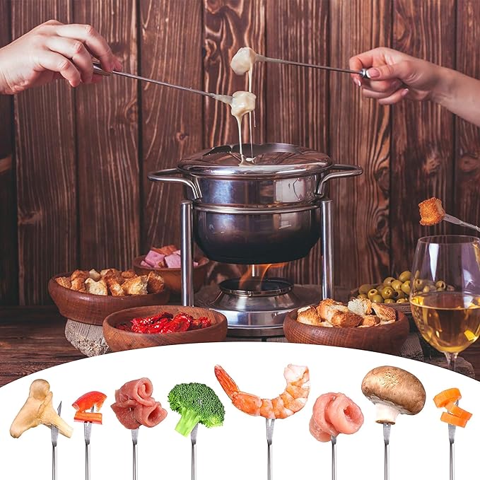 15pcs 9.6 Inch Fondue Sticks Stainless Steel Barbecue Forks with Heat Resistant Handle for Roast Meat Chocolate Dessert Cheese Marshmallows