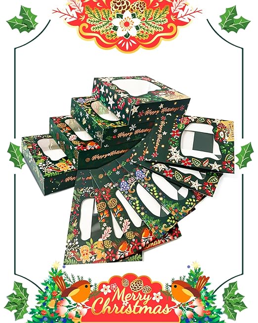 Bakepacker 30pcs Christmas Gingerbread Man Pie Boxes 9x9x2.5 inches Easy Assemble Macaroon Cookie Boxes Bakery Boxes with Window for Bakery (Auto-pop Up)