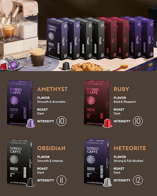 ROSSO CAFFÈ Espresso Coffee Pods for Nespresso Original Machines - 80 Capsules Dark Roast Intense Pack, 4 Strong and Robust Flavors - Made in Italy