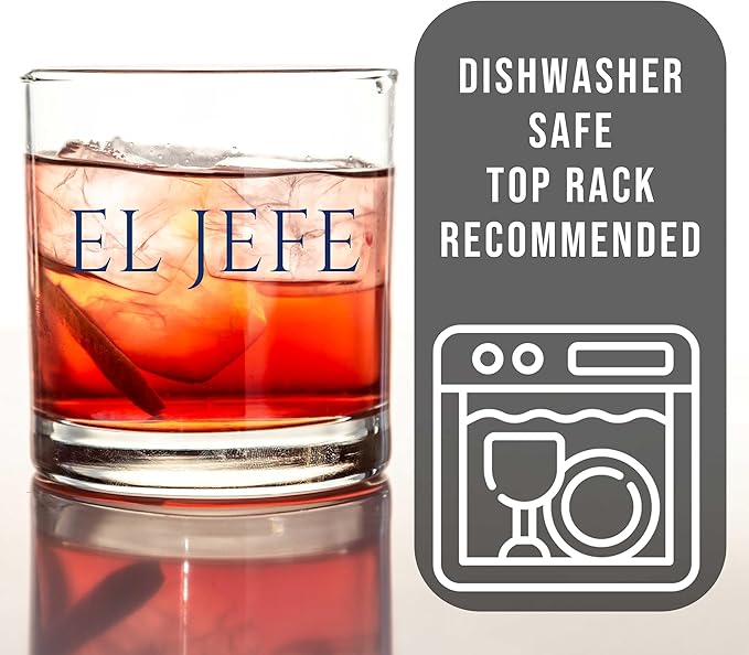 Personalized Printed 11oz Whiskey Glass - El Jefe - The Boss, Manager Supervisor Director Gift - Grit, National Boss Day, Best Co worker Ever Funny Gift for Dad Padre Papa, Father’s Day