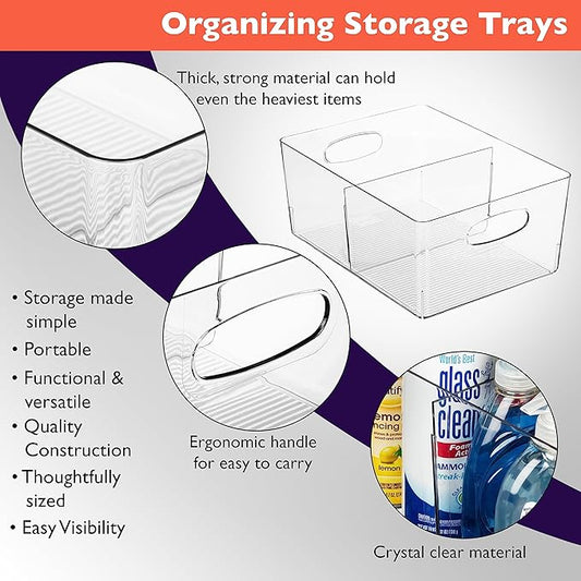 ClearSpace Plastic Storage Bins with Divider, 2 Pack – Perfect Kitchen Organization or Pantry Storage – Fridge Organizer, Pantry Organization and Storage Bins, Cabinet Organizers