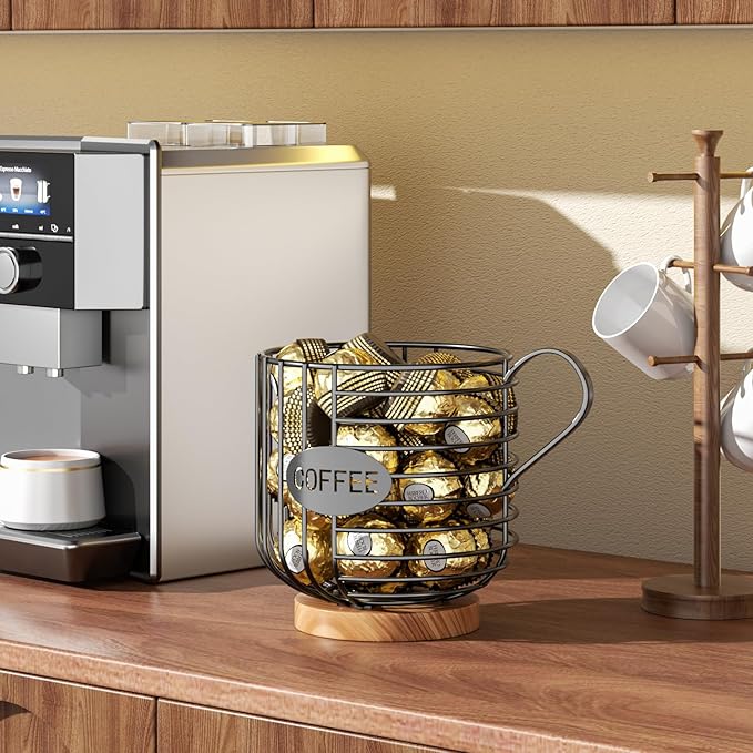 Coffee Pod Holder - Large-Capacity Metal Pod Holder, Accommodates Over 40 Espresso Capsules. Coffee Organizer, Suitable for Coffee Shops, Living Rooms, Kitchens, Bars, and Mor
