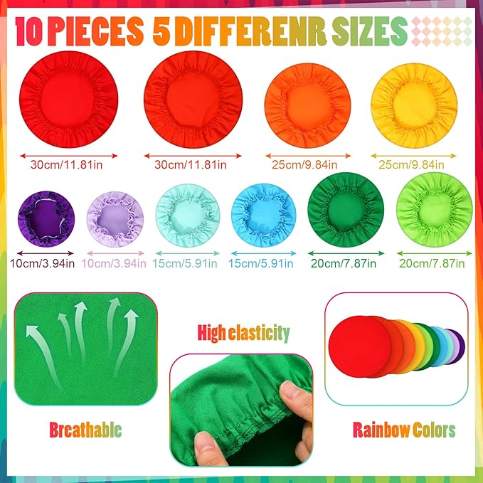 Patelai 10 Pcs Bowl Covers Reusable in 5 Size Stretch Cloth Fabric Elastic Food Storage Bowl Covers Bread Sourdough Lids for Proofing Food Fruits Leftover(Rainbow Style)