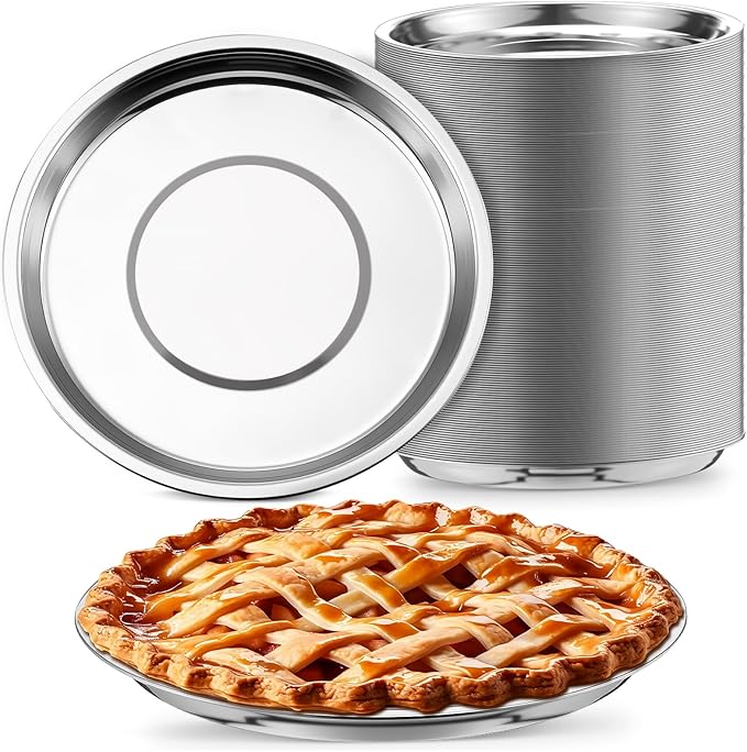 20 Pack 9 Inch Metal Pie Pan Plate Aluminum Steel Pie Tins Bulk Reusable Pizza Pan Weight Steel Standard Version Bakeware Even Heating for Kitchen Pizza Snack Cake