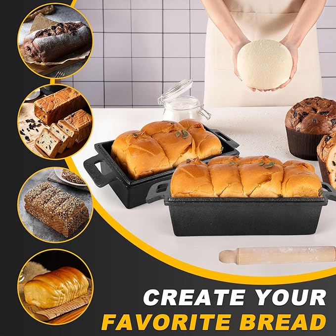Cast Iron Bread Pan with Lid 9×5 Inch, 2 in 1 Cast Iron loaf pan with lid Bread Pans for Homemade Sourdough Bread Baking Pan, 2 Piece Set