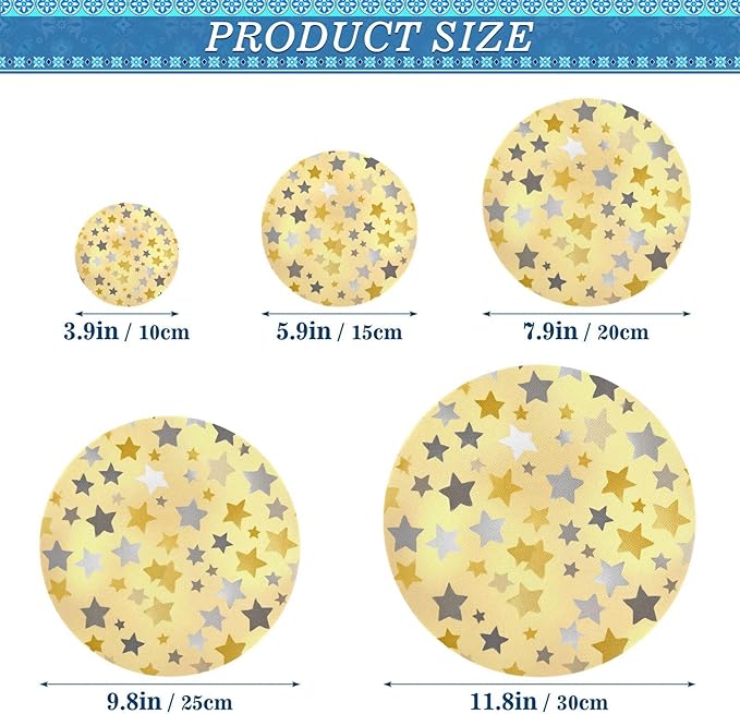 5 Pcs Bowl Covers Reusable in 5 Size Elastic Food Cover Cloth Lids Fresh Keeping Dish Cookware Bakeware Fabric Covers Lids for Food Leftovers Fruits Storage Cute Silver and Golden Stars
