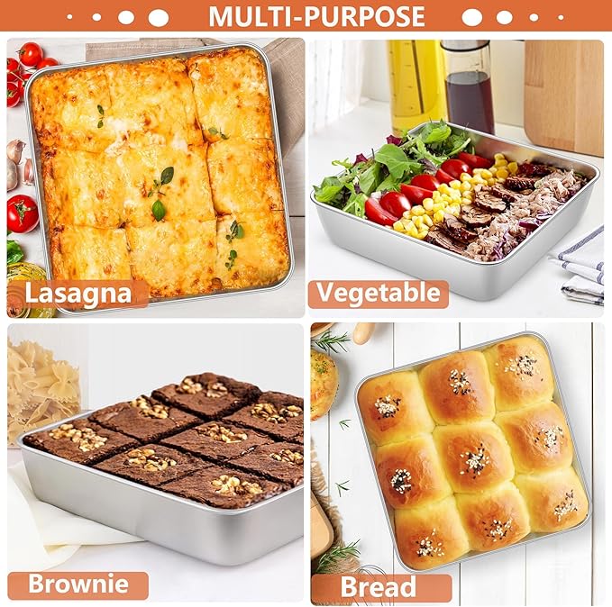 LIANYU 8 x 8 Inch Square Cake Pan, Stainless Steel Baking Lasagna Brownie Bread Pan, Perfect for Birthday Party Wedding, Oven & Dishwasher Safe