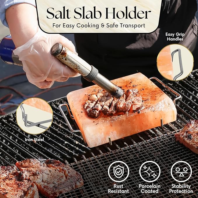 UMAID Himalayan Salt Block For Grilling, Cooking, Cutting and Serving,8X8X1.5 Food Grade Himalayan Pink Salt Stone on Stainless Steel Plate & Recipe Pamphlet, Unique Gifts for Men, Women, Chef, Cooks