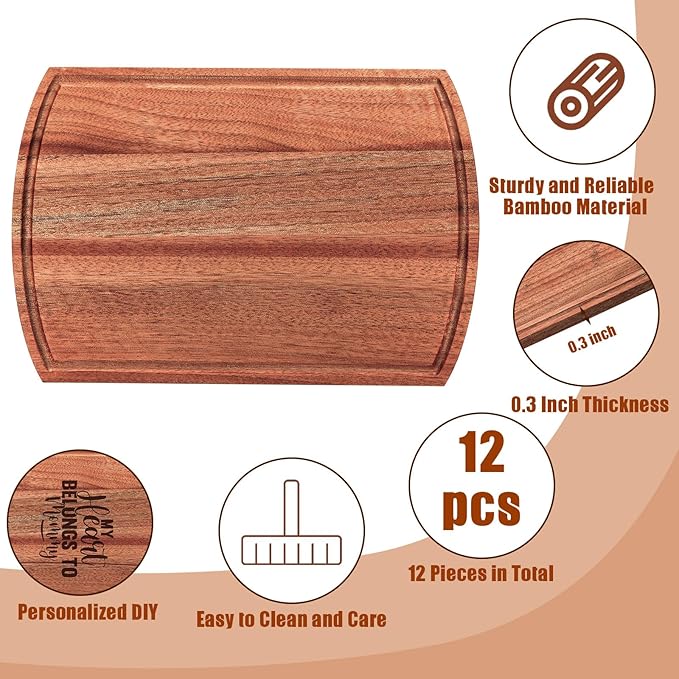 Patelai 12 Pack Large Cutting Boards Bulk Wooden Kitchen Chopping Boards for Crafts DIY Wedding Housewarming Gift(Walnut Wood,14 x 11 Inch)