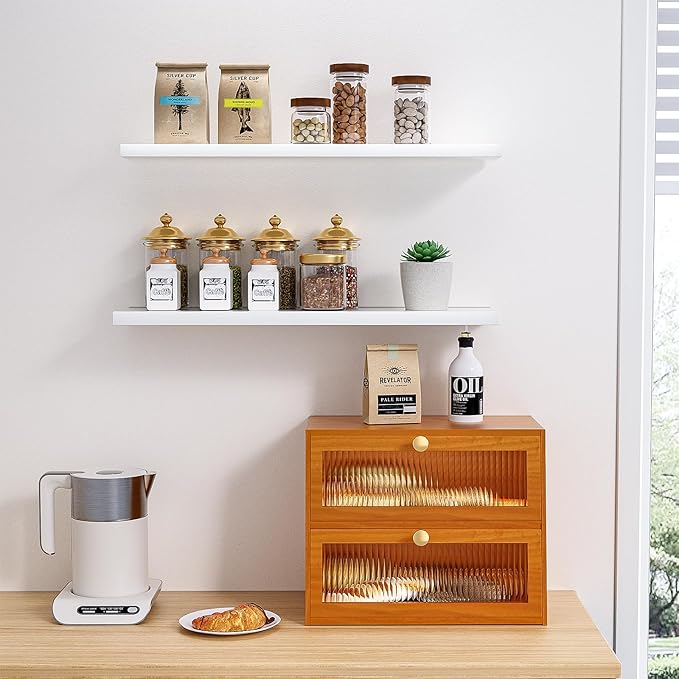 Pine Wooden Bread Box for Kitchen Countertop,Extra Large 2 Layer Breadbox Holder Farmhouse Bread Storage Container Bin Food Organizer Pantry Shelf Acrylic Window