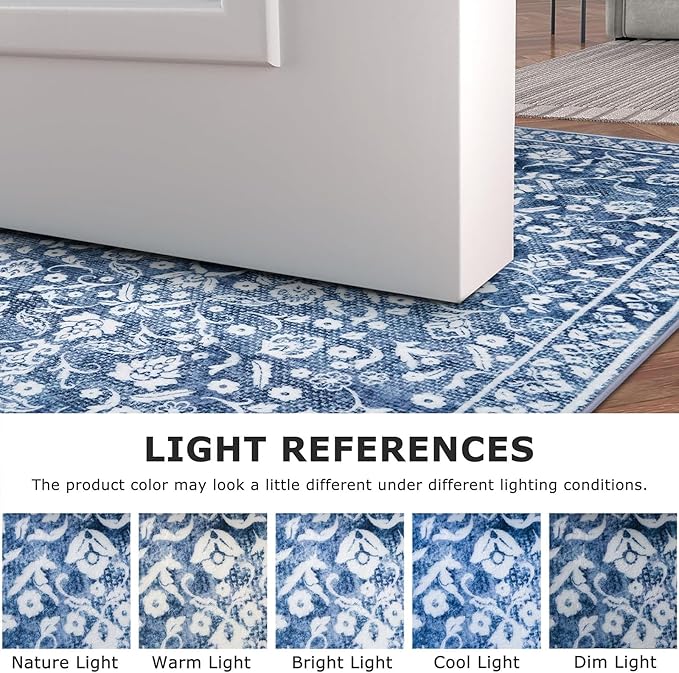 Blue and White Round Rug 3 Ft Rugs for Entryway Washable Circle Entrance Rug Non Slip Round Doormat Indoor Printed Faux Wool Round Front Door Mat Floor Carpet for Backdoor, Bedroom