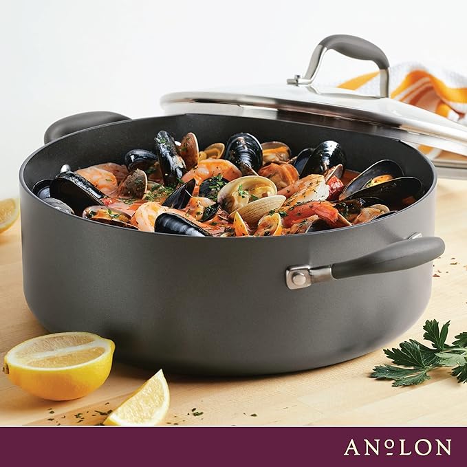 Anolon Advanced Home Hard-Anodized Nonstick Wide Stock Pot/Stockpot (7.5-Quart, Moonstone)