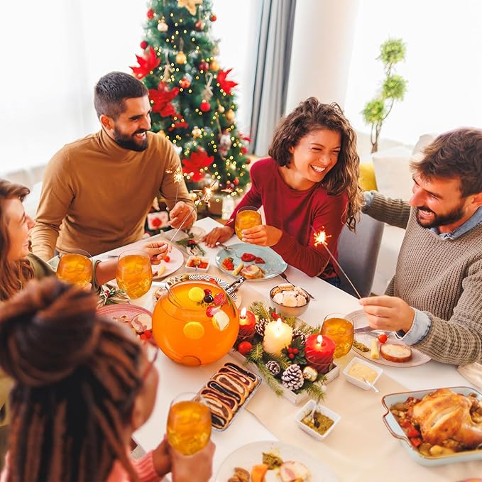 Glass Punch Bowl Set Christmas Party Bowl Set with 6 Punch Cups and Ladle Heavy Large for Parties, Holidays, Schools, Christmas for Centerpiece Table Decorations