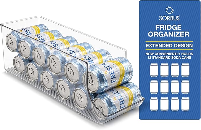 Sorbus Can Dispenser for Refrigerator - 12 Can Fridge organizer Rotation System Rack - Clear Soda Can Organizer for Refrigerator, Freezer & Pantry - Great for Kitchen Organization & Storage (2-Pack)