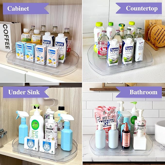 360° Rotating Lazy Susan Turntable - Multifunctional Rectangular Organizer 15.1" x 11.4" for Refrigerator, Cabinet, Pantry, and Kitchen Countertop (4 Pack)