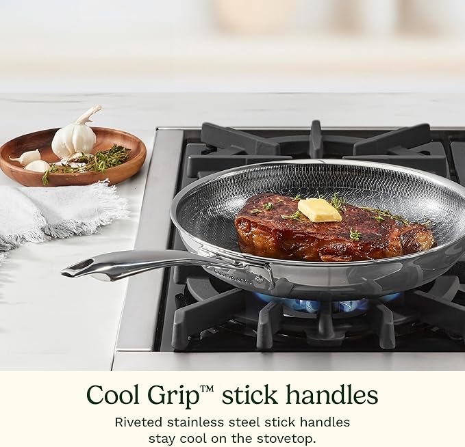 Cuisinart FusionElite+ Nonstick Tri-Ply Stainless Steel Cookware Set, 6-Piece Skillet Cooking Set with PURELYSEAR Ceramic Nonstick Technology, Scratch Proof, Cool Grip Handles, Dishwasher Safe