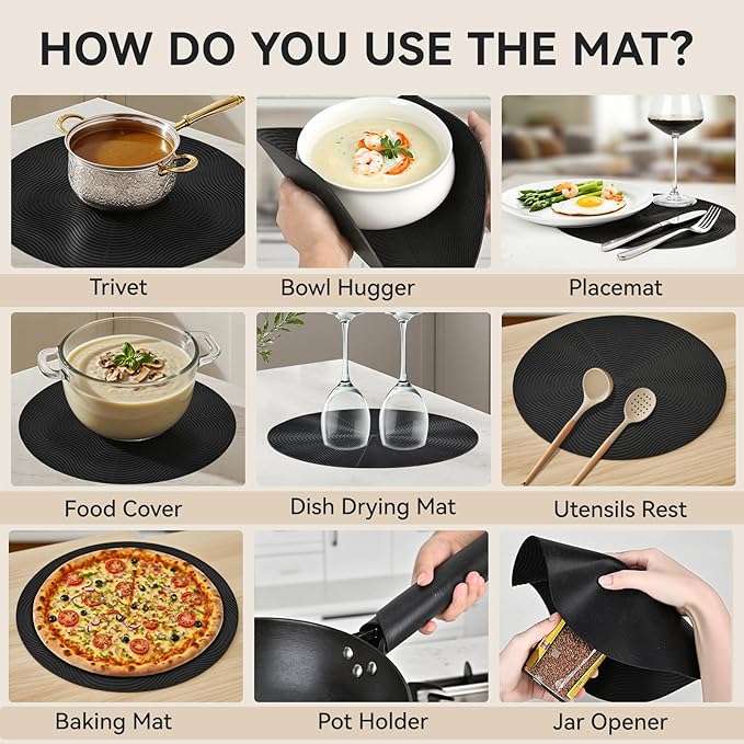 WENWELL 12" Microwave Splatter Cover & Mat,Large Vented Collapsible Splatter Guard dish Plate lid & Silicone Round Kitchen Mat for Food