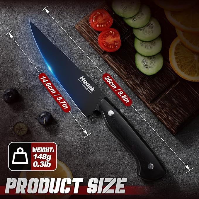 Huusk Japanese Kitchen Utility Knife 5.7in - Titanium Coating Blade Small Kitchen Knife, Sharp Mini Chef Knives for All Purpose, High Carbon Stainless Small Chef Knifes, Fathers' Day Gifts
