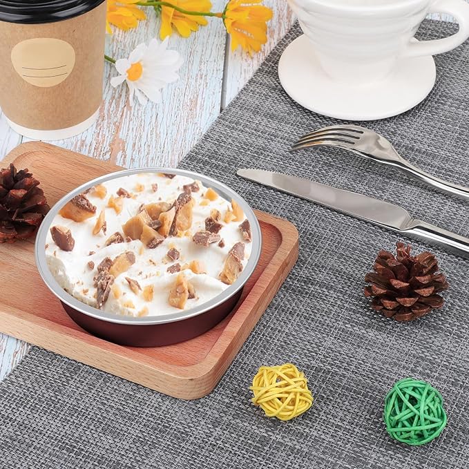 Beasea Disposable Mini Pie Tins with Lids, 100 Pack 4” 7.3oz 215ml Small Round Aluminum Baking Tart Foil Container for Individual Dessert Cupcake Cheesecake Ramekin Quiche Oven Dishes - Wine Red