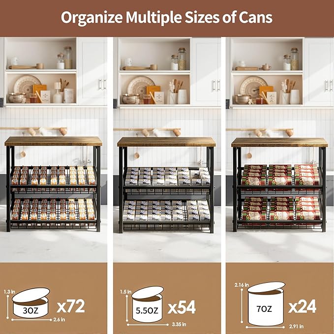 3 Tier Can Organizer for Pantry, Adjustable Can Rack Organizer, Automatic Rolling Storage Holder for Various Ounces of Canned Food Drinks Pet Food, Ideal for Countertop Kitchen Cabinet