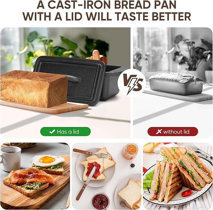 Cast Iron Bread Pan with Lid 7.5x3 Inch, Nonstick Popover Pan for Sourdough and Homemade Bread, Mini Loaf Pans with Lids, Pullman Loaf Pan for Sandwich Bread, Nonstick Baking Bread Pans