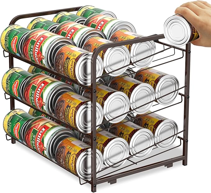 Can Organizer for Pantry Stackable 2 Pack, Can Storage Organizer Rack Stacking Can Dispensers Small Space Holds up to 36 Cans for Pantry, Kitchen, Cabinet- Brown
