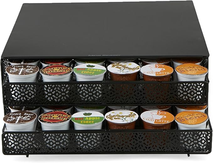 Mind Reader Single Serve Coffee Pod Organizer with 2 Drawers, 72 Pod Capacity, Metal Mesh, 13"L x 12.75"W x 5"H, Black