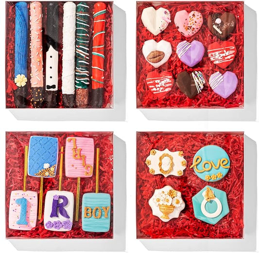 RomanticBaking 24Pack 8x8x1½ Inch Cookies Boxes with Full Clear Window Cakesicle Boxes Chocolate Covered Pretzel Rods Boxes Bakery Boxes Macaron Boxes