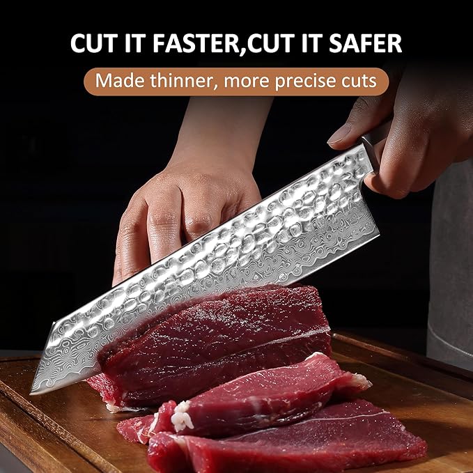 YOTSUBA 8 inch Japanese Gyuto Chef Knife,Professional Hand Forged Damascus Japanese Kitchen Knife,Ultra Sharp kitchen knives with Durable Ergonomic Wood Handle