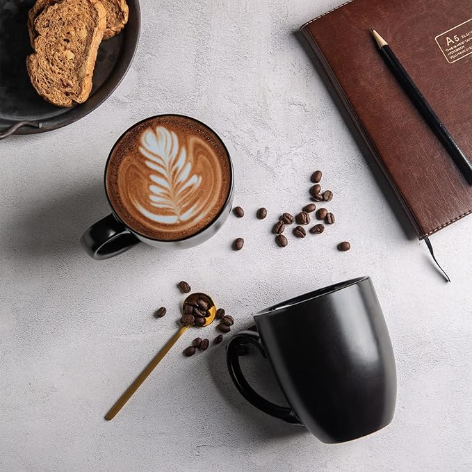 AmorArc 16oz Coffee Mugs Set of 6, Large Ceramic Coffee Mugs for Men Women Dad Mom, Modern Coffee Mugs with handle for Tea/Latte/Cappuccino/Cocoa. Dishwasher&Microwave Safe, Matte Black