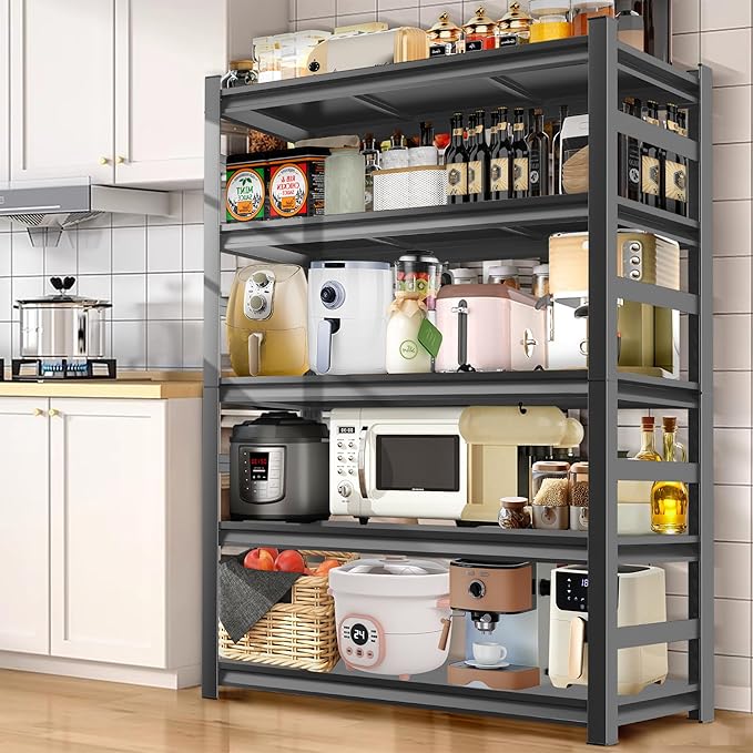 48''W Kitchen Shelves with Large Storage Capacity, Waterproof and Rust-Resistant Racks, Multi-Functional Adjustable Storage Shelf, Suitable Storage Rooms, Black