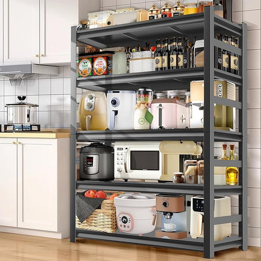 48''W Kitchen Shelves with Large Storage Capacity, Waterproof and Rust-Resistant Racks, Multi-Functional Adjustable Storage Shelf, Suitable Storage Rooms, Black