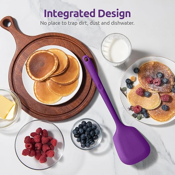 600ºF Heat Resistant Silicone Turner: U-Taste 13.6in Solid Kitchen Spatula Flipper, Food Grade Flexible & Thin Rubber Seamless Cooking Utensil for Flipping Egg, Pancake in Nonstick Cookware (Purple)