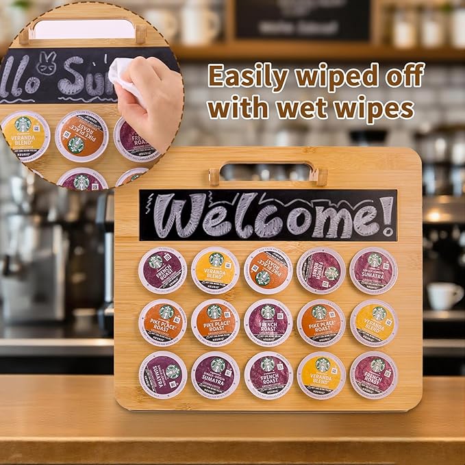 Coffee Pod Holder, K Cup Holder for Countertop, Bamboo Coffee Pod Stands for Counter, Home or Office Kitchen Counter Organizer