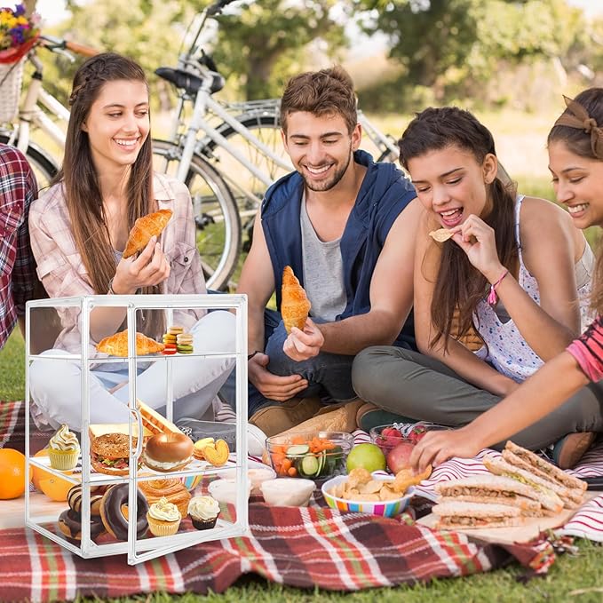 2 PACK Large Clear Bread Box for Kitchen Countertop 4 Layers Acrylic Pastry Display Case Bakery Storage Container with Magnetic Door Bread Keeper for Homemade Cookie Cupcake Muffins Bagel