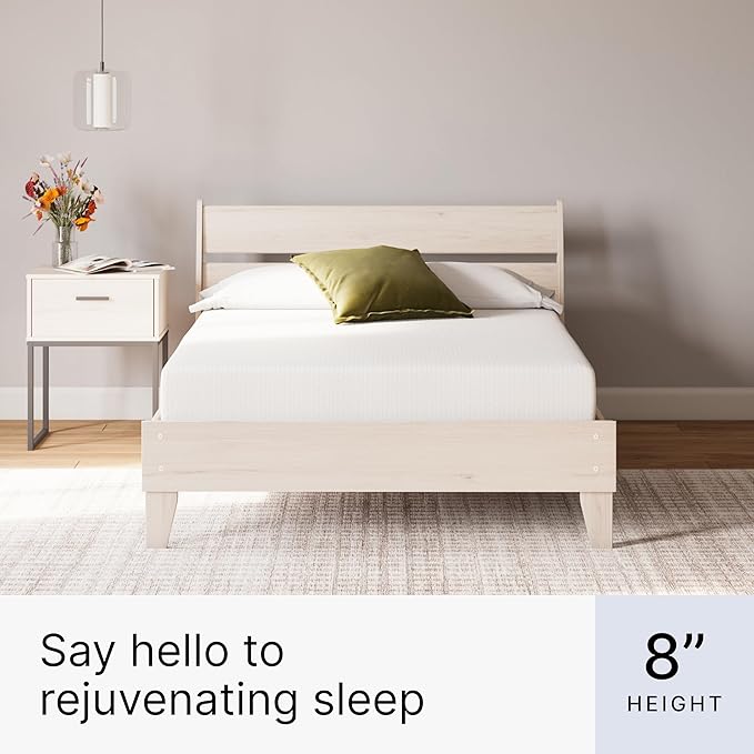 Signature Design by Ashley Full Size 8 Inch Medium Firm Charcoal Gel & Green Tea Infused Memory Foam Mattress for Pressure Relief, Fiberglass Free, Mattress In A Box