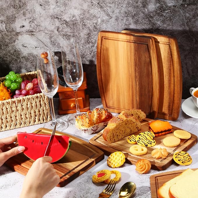 Kigley 20 Pcs Acacia Wood Cutting Boards Bulk for Laser Engraving Wooden Dinner Plates with Groove Chopping Charcuterie Board Carving Tray for Housewarming Party Gifts (8 x 10 Inch)