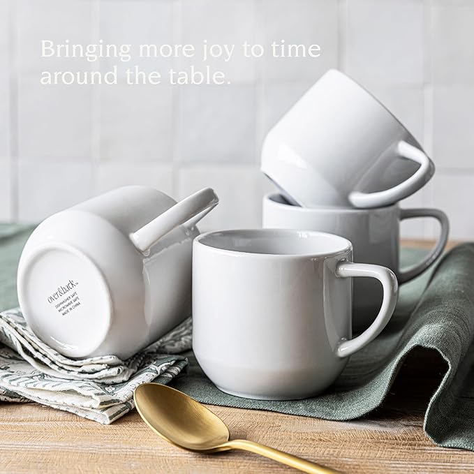 over&back Coupe Porcelain Coffee Mugs - 4-Piece Mug Set - Enjoy the Perfect Cup of Coffee, Tea, Latte, and More - Glossy White - 14 Oz