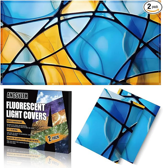 2 Pcs Fluorescent Light Covers - 4 x 2 Feet Covers for Ceiling Lights, Magnetic Light Filters for Classroom, Office, Hospitals, Home (Colorful Art)
