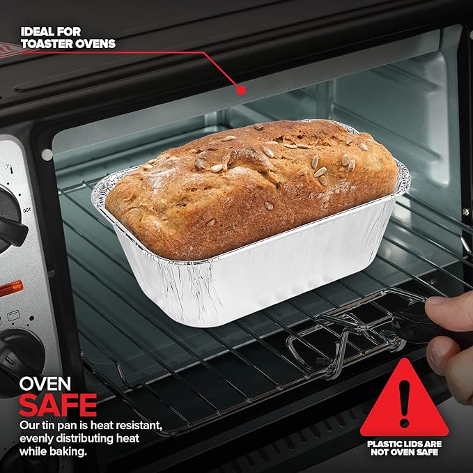 Stock Your Home Disposable Aluminum Mini Loaf Pans with Lids, 1 lb (30 Pack) New & Improved Plastic Dome Lid Foil Baking Tins, Tin Pans for Cake, Bread, Holiday Baked Goods Packaging
