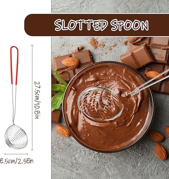 7 Pieces Candy Dipping Tools Chocolate Dipping Fork Spoons Set, Stainless Steel Candy Making Supplies for Decorative Plates, Including 1 pcs Slotted Spoon and 6 pcs Fondue Forks