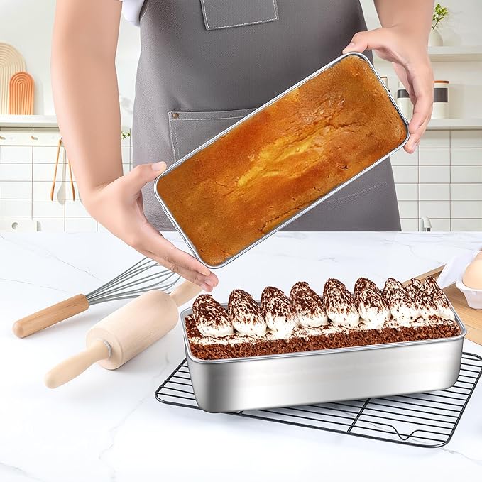 LIANYU Stainless Steel Loaf Pans Set of 3, Includes 1 Large (12x5 Inch) & 2 Medium (9x5 Inch) Bread Baking Pan, Solid Metal Bakeware Set for Meatloaf, Sourdough Bread, Brownies, Dishwasher & Oven Safe