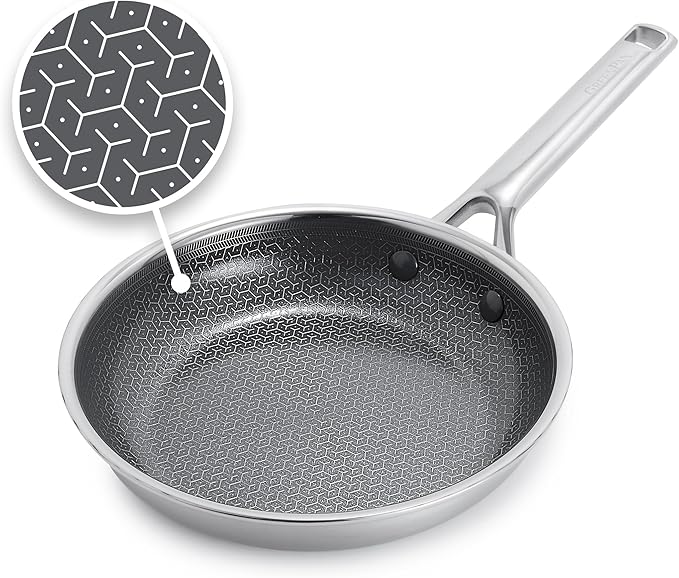 GreenPan Hybrid 8” Nonstick Stainless Steel Frying Pan, APEX Tri-Ply Thermobond PFAS-Free Ceramic Skillet, Induction & All Cooktop Compatible, Oven Temp to 850°F, Dishwasher Safe, Silver