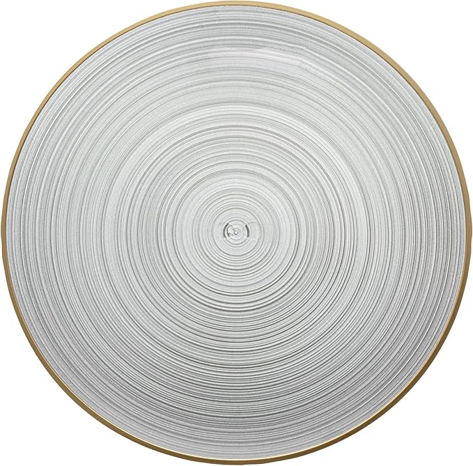 Restaurantware Plastic Plates 20 Pcs 10" Gold Rimmed Disposable Plates Heavy-Duty Black Translucent Rippled Plastic Dinner Servers for Party, Weddings, Salads, Desserts, and Appetizers