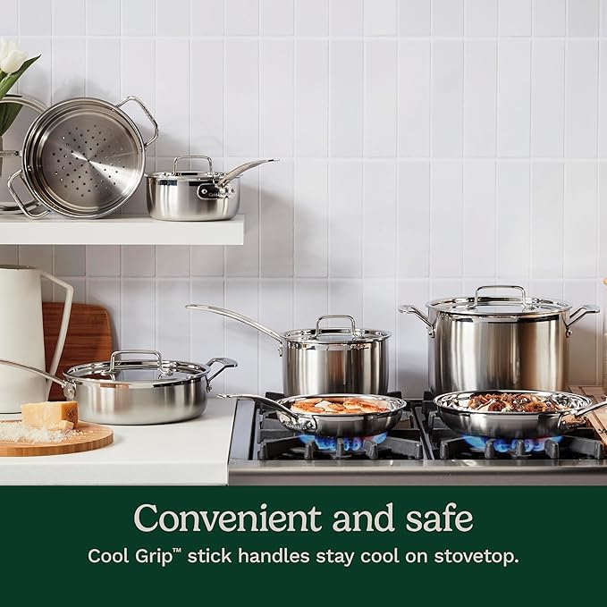 Cuisinart 12-Piece Cookware Set, MultiClad Pro Triple Ply Stainless Steel Cookware Set, Heat Surround Technology, Cool Grip Stick Handles, Oven Safe Up to 500°F, MCPS-12N, Silver
